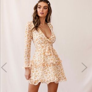 Greta Tiered Ruffle Chiffon Dress Mustard (NWT)